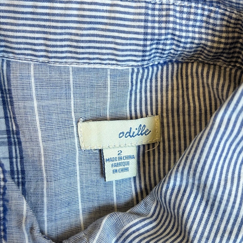 Vintage Anthropologie Shirt Size 2 Blue White Patchwork Quilt Striped Boho Beach - Picture 4 of 10